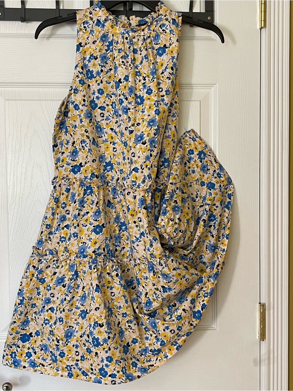 Ann Taylor Blue and Yellow Floral Tiered Midi Skirt Size MP